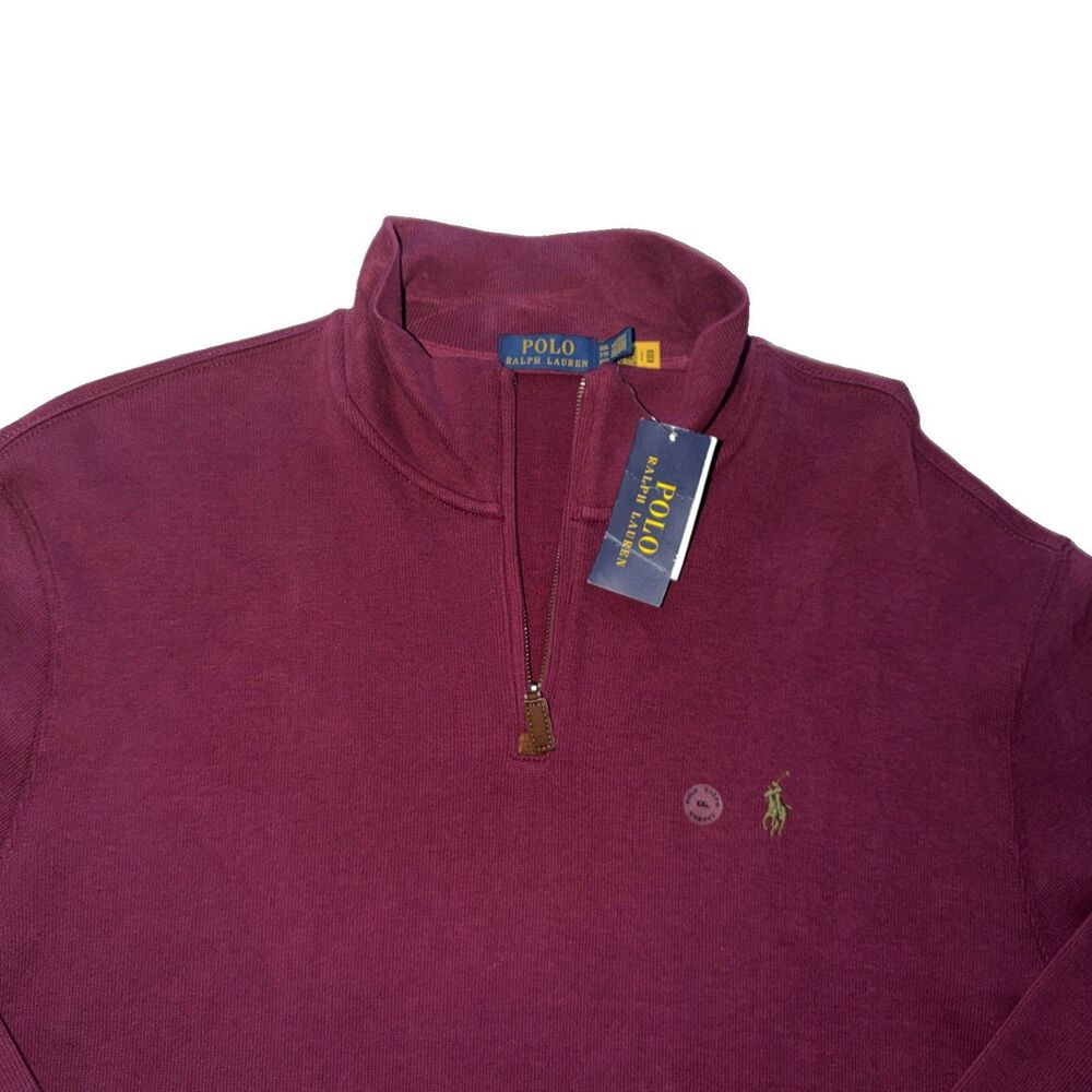 Polo Ralph Lauren Luxury Jersey Preppy Quarter Zip Pullover Burgundy Men’s XXL
